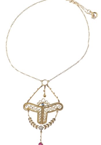 Ca. 1910 - 15 Carat Gold Necklace with Sapphires, Ruby & Pearls - Image 4