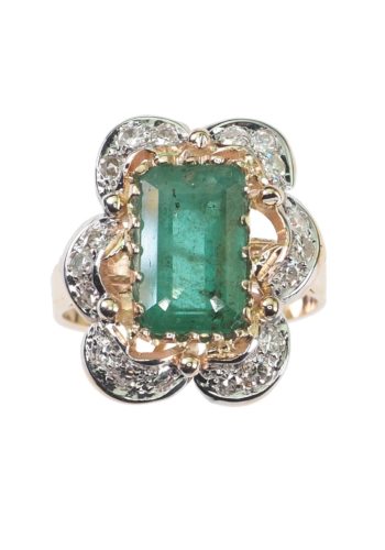 Ca. 1950 - Italian Emeraldring with 18 Diamonds, Vintage - Image 3