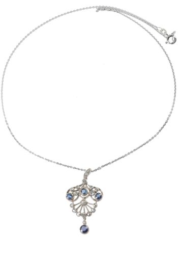 ** SOLD ** Ca. 1910 - English Sapphires Pendant made of 15 ct. Gold, with Diamonds - Image 3