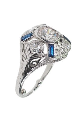 Ca. 1925 - Platinum Art déco Ring incl. Gemstones certificate! - Image 4