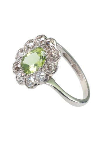 Ca. 1930 - Art déco Ring with Peridot & 10 Diamonds, Daisy - Image 4
