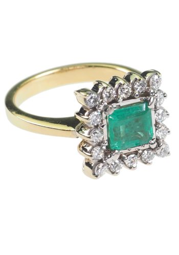 Ca. 1950 - Vintage 18 Carat Gold Ring with Emerald & 16 Diamonds - Image 3