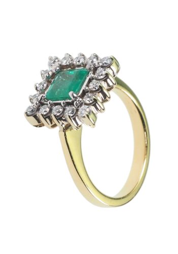 Ca. 1950 - Vintage 18 Carat Gold Ring with Emerald & 16 Diamonds - Image 4