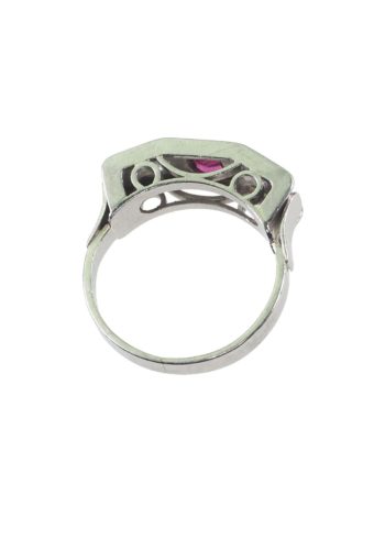 Ca. 1930 - French Art déco Platinum Ring / Engagement ring with Ruby & Diamonds - Image 5