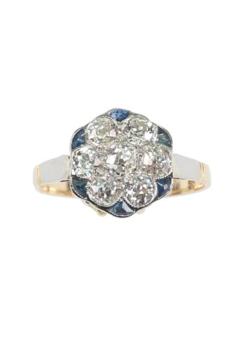 ** SOLD ** Ca. 1930 - 18 ct. Gold & Platinum Ring with Diamonds and Sapphires, Art déco Netherlands - Image 3