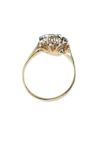 ** SOLD ** Ca. 1930 - 18 ct. Gold & Platinum Ring with Diamonds and Sapphires, Art déco Netherlands - Image 5