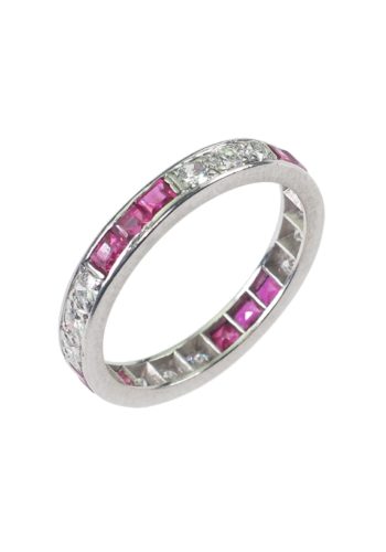 Ca. 1960 - 18 ct. Gold Vintage Eternityring / Engagement ring with Rubies & Diamonds - Image 3