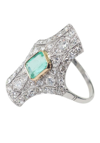 ** SOLD ** Ca. 1925 - Art déco Emerald & Diamonds Ring, incl. Gems Appraisal! - Image 3