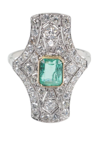 ** SOLD ** Ca. 1925 - Art déco Emerald & Diamonds Ring, incl. Gems Appraisal! - Image 4