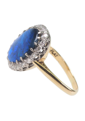 ** SOLD ** Ca. 1910 - Black Opal Ring with 18 Diamonds, Edwardian - Image 4