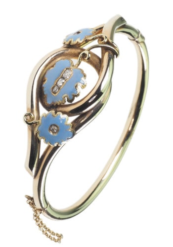 ** SOLD ** Ca. 1860 - 15 ct. Gold Bangle with Enamel & Diamonds Victorian England - Image 3