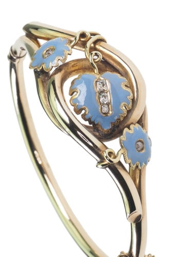 ** SOLD ** Ca. 1860 - 15 ct. Gold Bangle with Enamel & Diamonds Victorian England - Image 4