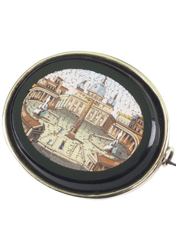 Ca. 1850 - 18 ct. Gold Brooch Micro-mosaic "St. Peter's Square" Italy - Image 3