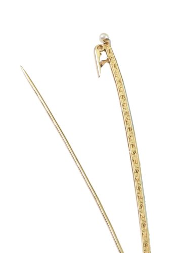 Ca. 1920 - French Art déco Stick brooch with Emeralds & Diamonds - Image 6