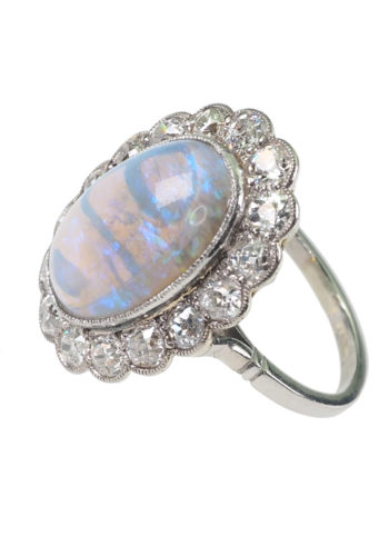 ** SOLD ** Ca. 1930 - Art déco Opalring, incl. Gemstones certificate! - Image 4