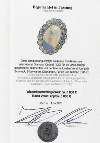 ** SOLD ** Ca. 1930 - Art déco Opalring, incl. Gemstones certificate! - Image 8