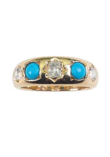 Ca. 1906 - 18 Carat Goldring with Turquoises & Diamonds - Image 3