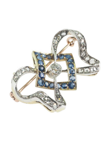 Ca. 1900 - "Bow" Brooch with Diamonds & Sapphires - Image 4