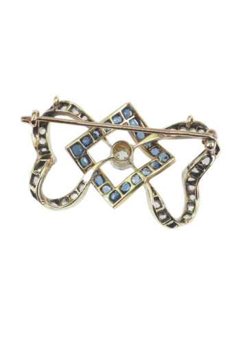 Ca. 1900 - "Bow" Brooch with Diamonds & Sapphires - Image 5