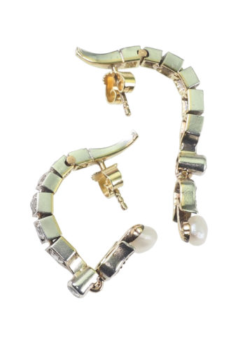 Ca. 1900 - 15K Goldearrings with eight Diamonds & one Pearl each - Image 4