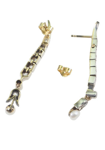 Ca. 1900 - 15K Goldearrings with eight Diamonds & one Pearl each - Image 5