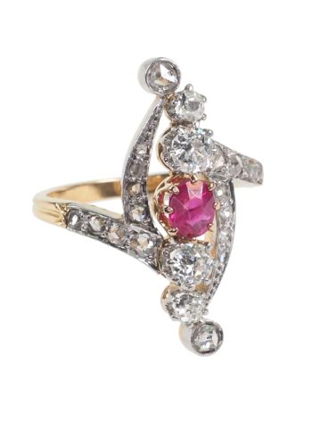 Ca. 1900 - Art nouveau Ring with Ruby & Diamonds, incl. Gemstones appraisal! - Image 3