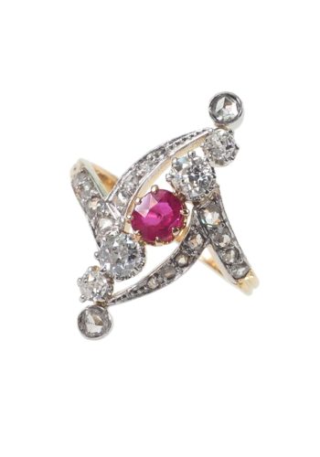 Ca. 1900 - Art nouveau Ring with Ruby & Diamonds, incl. Gemstones appraisal! - Image 4