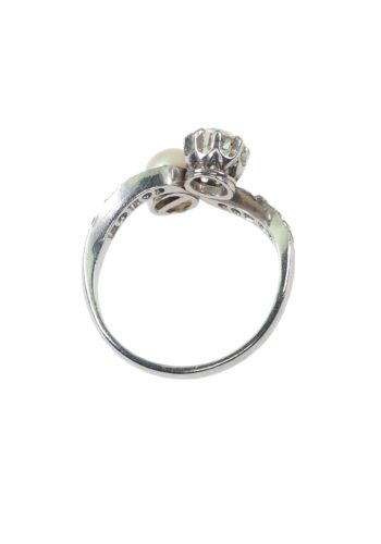 ** SOLD ** Ca. 1900 - You+Me Platinum Engagement ring, Diamonds & Pearls - Image 5
