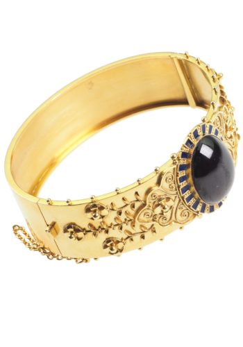Ca. 1860 - Victorian English Goldbangle with Enamel & Garnet cabochon - Image 4