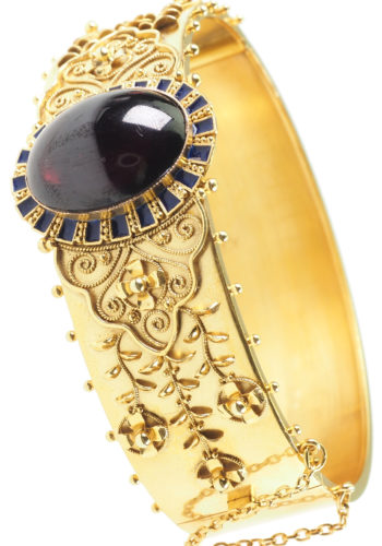 Ca. 1860 - Victorian English Goldbangle with Enamel & Garnet cabochon - Image 5