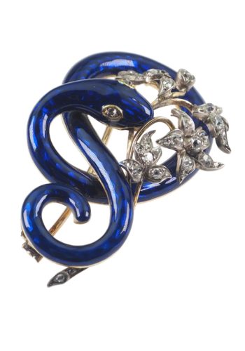 Ca. 1840 - Victorian English Snake brooch, with blue Enamel - Image 4