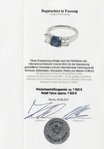 Ca. 1980 - Vintage Engagement ring with Sapphire & Diamonds, incl. Gemstones certificate! - Image 8