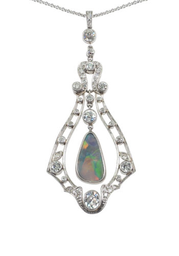 ** SOLD ** Ca. 1910 - Asprey Platinum Pendant with Opal & Diamonds - Image 3