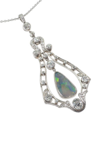 ** SOLD ** Ca. 1910 - Asprey Platinum Pendant with Opal & Diamonds - Image 4