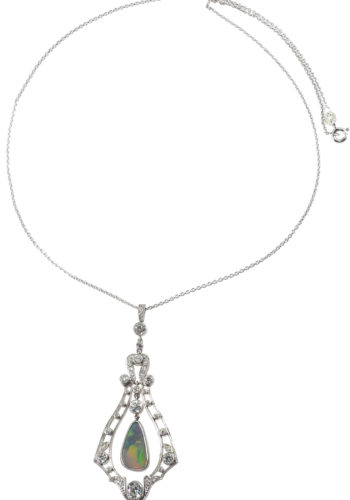 ** SOLD ** Ca. 1910 - Asprey Platinum Pendant with Opal & Diamonds - Image 5