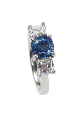 Ca. 1980 - Vintage Engagement ring with Sapphire & Diamonds, incl. Gemstones certificate! - Image 3