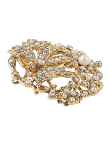 Ca. 1890 - Victorian English Gold & Pearlsbrooch made of 15K Gold - Image 4