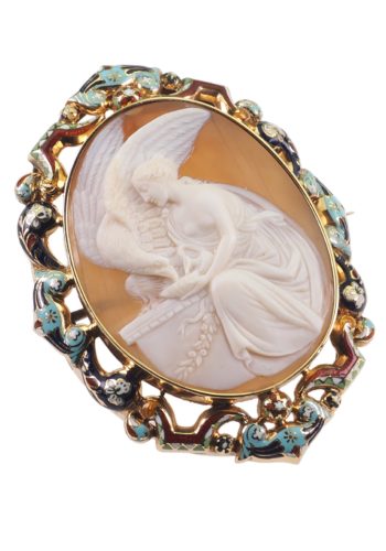 Ca. 1870 - Shell cameo Brooch with 18K Gold frame & Enamel - Image 3