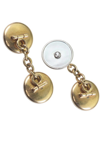 Ca. 1920 - Art déco Cufflinks 625 Gold, Mother-of-pearl & Diamonds - Image 3