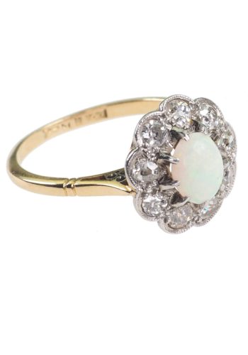 Ca. 1930 - Opalring from english Art déco, with nine Diamonds Daisy - Image 3