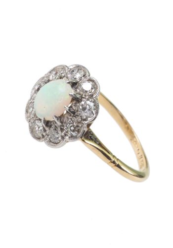 Ca. 1930 - Opalring from english Art déco, with nine Diamonds Daisy - Image 4