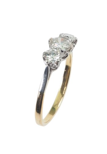 Ca. 1960 - Three stones Diamondring / 18K Gold Engagement ring - Image 4