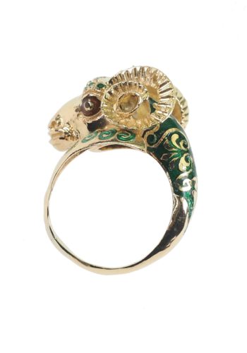 Ca. 1980 - 18K Goldring "Ram head" with Enamel work - Image 5