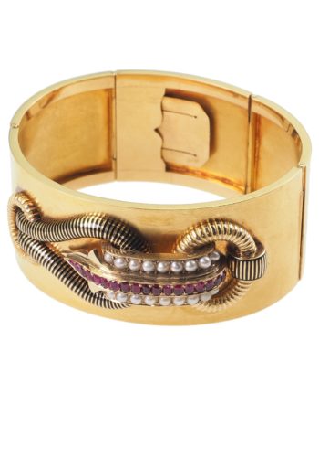 Ca. 1865 - French Gold Bangle with Pearls & Rubies - Image 5