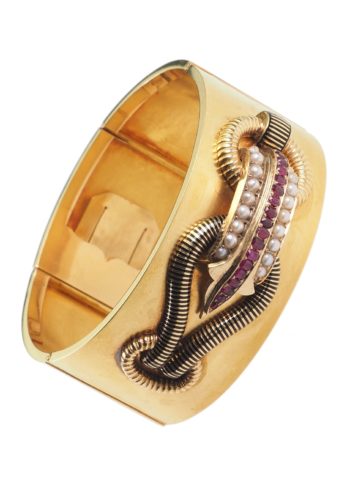 Ca. 1865 - French Gold Bangle with Pearls & Rubies - Image 4