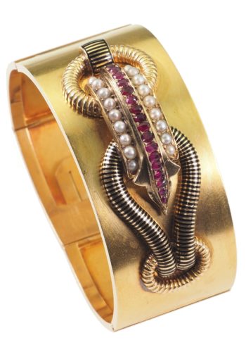 Ca. 1865 - French Gold Bangle with Pearls & Rubies - Image 8