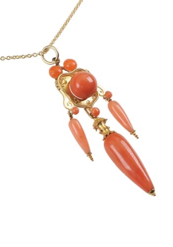 Ca. 1870 - Gold & Coral Pendant from Italy, incl. Goldchain - Image 3