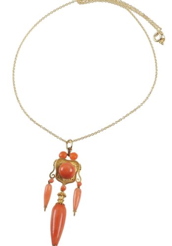 Ca. 1870 - Gold & Coral Pendant from Italy, incl. Goldchain - Image 4
