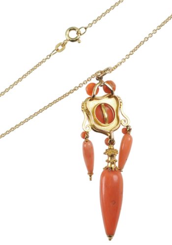 Ca. 1870 - Gold & Coral Pendant from Italy, incl. Goldchain - Image 5