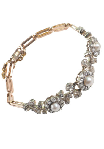 Ca. 1880 - Victorian English Diamondsbracelet with three Pearls - Image 3
